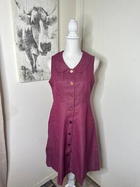 Handmade Vintage 60s 70s Style Mauve Button Front A-Line Dress Heavy Cotton